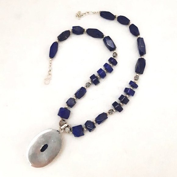 Vintage Necklace Genuine Blue Lapis Lazuli Gemstones 925 Silver Rondelle… - Picture 10 of 13